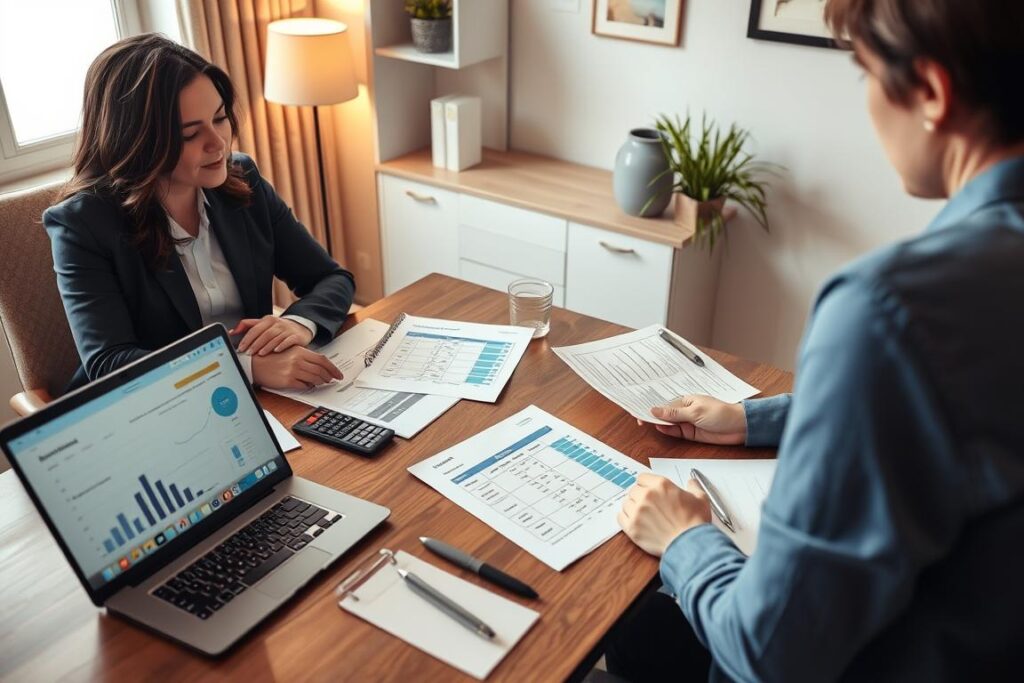 Financial planning consultation for international surrogacy showing payment timeline and budget discussion