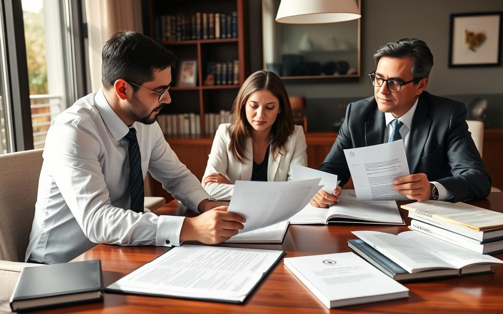 Legal team reviewing surrogacy contracts in Mexican law office