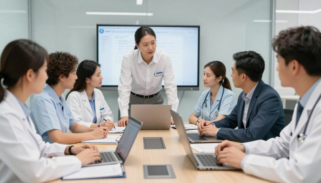 Professional team coordinating surrogacy journey management