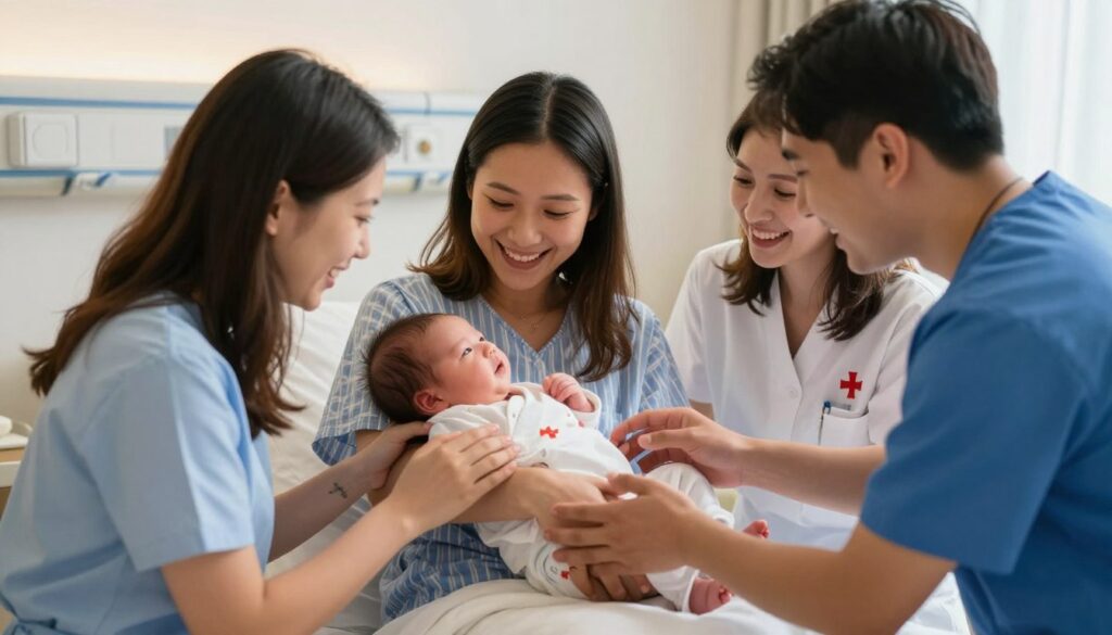 happy intended parents with newborn baby after successful Georgia surrogacy