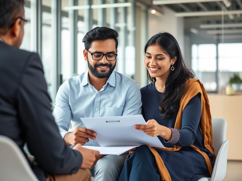 Indian married couple reviewing surrogacy eligibility documents
